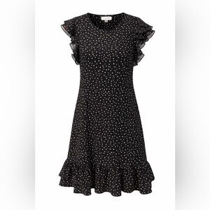Harper Rose Women's Sz 12Black White Polka Dot Dress Ruffle Cap Sleeve & Hem NWT